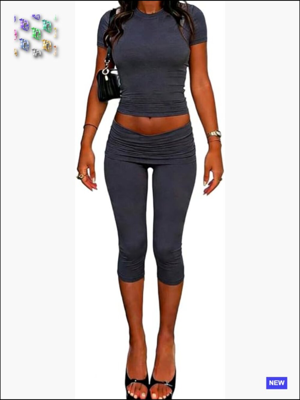 Casual Two Piece Workout Set Crop Top High Waist Foldable Pants Sportswear